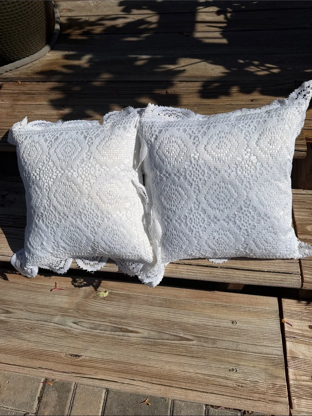 White Crochet Lace Decorative Throw Pillow - Set of 2
